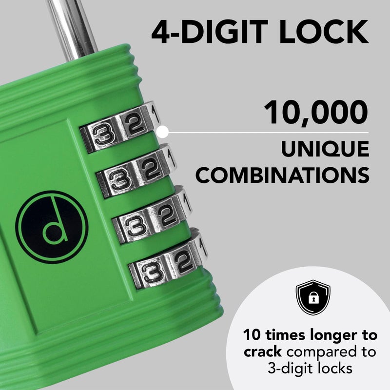 desired tools Padlock 4 Digit Combination Lock - for Gym School Locker, Outdoor Gate, Shed, Fence, and Storage - Weatherproof Metal - Keyless, Easy to Set, Resettable - Green - Image 2
